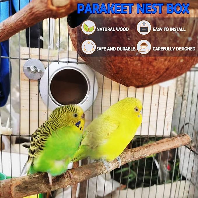 kathson Parakeet Nesting Box,Wood Budgie Nest House,Parrots Breeding Mating Boxes,Bird Nesting Box for Conure,Lovebirds,Finch,Canary,Small and Medium-Sized Birds（M）