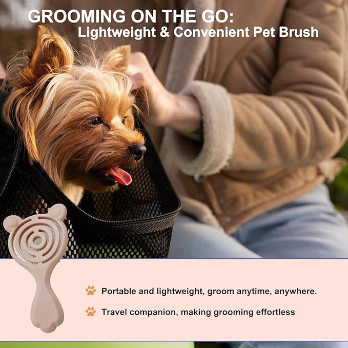 Cat-Ear Design Puppy Brush, Gentle Soft-Bristle Small Dogs Plastic Detangling Grooming Tool, Fit for Yorkie Shih Tzu Maltese Maltipoo (Light Pink)