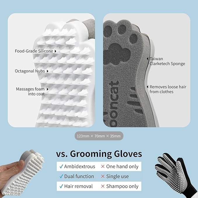 Mooncat Waterless Cat Shampoo + 2-in-1 Cat Bath Brush Set, No Rinse Dry Foam Bath for Short Hair Cats & Kittens, SGS-Tested Lick-Safe, Veterinarian Approved & pH-Balanced, Brush, 5 oz