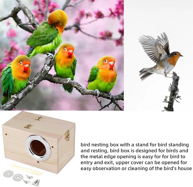 Parakeet Nesting Box, Bird Nest Breeding Box with Perch Wood Bird Cage Bird Nest Bird House for Cage Parrots Mating Box Wood Breeding Box for Cockatiel Parrots and Other Small Birds, 12x12x19.5cm