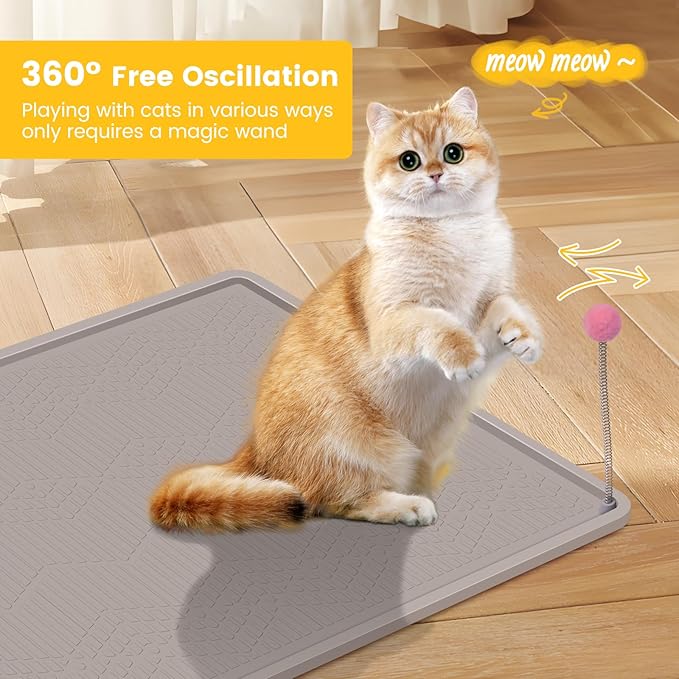 Cat Litter Mat, 38"X25" Large Litter Box Mat, Waterproof and Easy to Clean Silicone Cat Mat for Litter Box, Mat Litter Trapping Mat for Scatter Control, Keep the Floor Clean (Khaki)