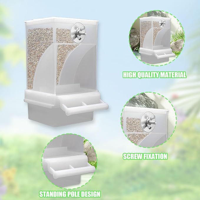No Mess Automatic Bird Feeder, Acrylic Transparent Parrot Feeder Cage Accessories, Parrot Seed Food Feeder Container Cage Accessories for Small Medium Birds Parakeets Lovebirds (Semi Transparent)
