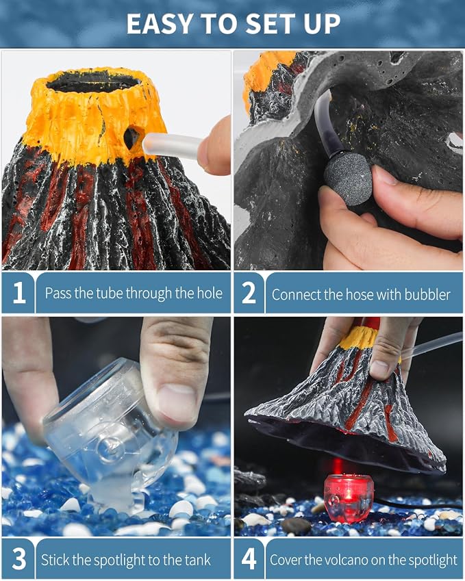 Uniclife Aquarium Volcano Ornament Kit with Air Stone Bubbler Fish Tank Decorations