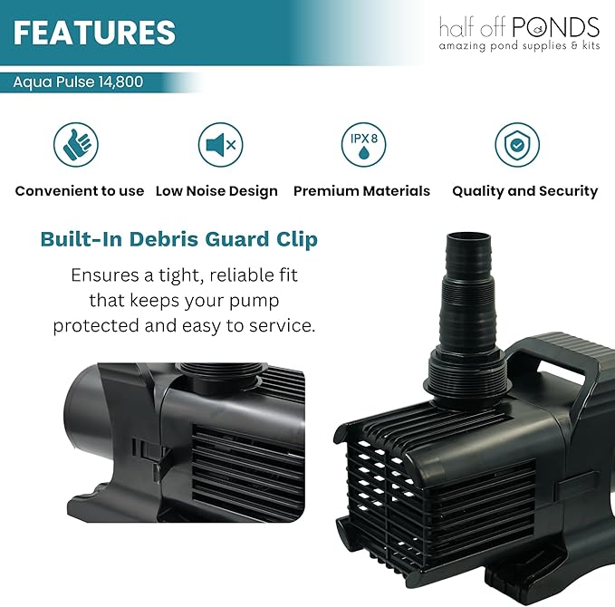HALF OFF PONDS Submersible Water Pump, 14,800 GPH Pond Pump with 33FT Power Cord and 35.5FT Max Head, 1,100W Ultra Quiet Energy Efficient Pump for Koi Pond, Fountain, Waterfall, Water Garden, Skimmer