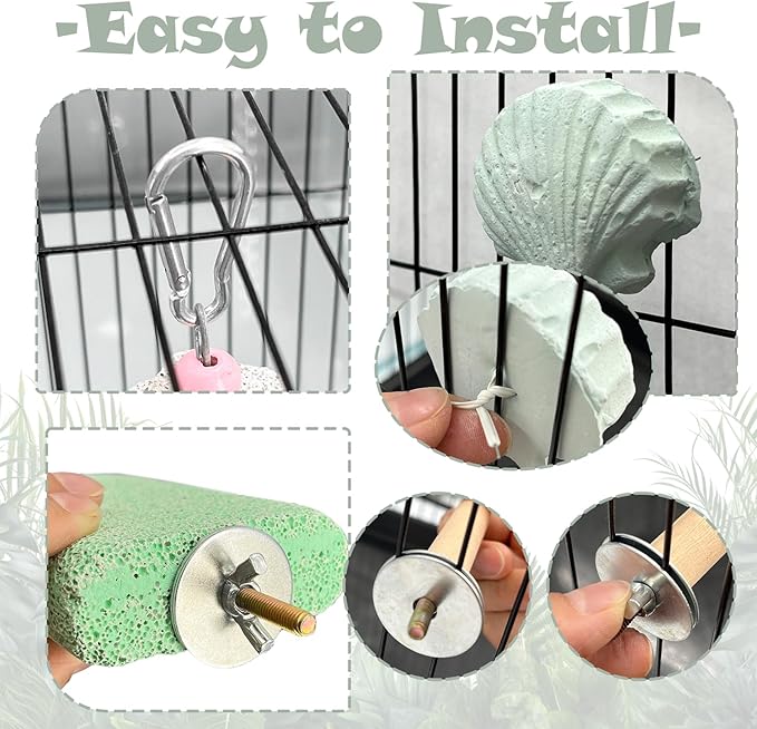 Chewing Birds Toy, 5 Pcs Natural Parrot Cuttlebone Set – Includes Cuttlebone, Lava Block, Grinding Stone & Wooden Perch for Beak Trimming & Calcium – for Small and Medium Parakeets, Cockatiels