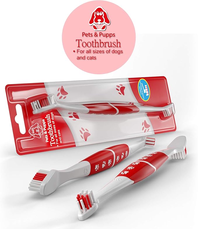 Pet Toothbrush for Dogs, Cats with Soft Bristles - Easy Teeth Cleaning & Dental Care, Non Slip Dual Head Dog Toothbrush for Medium & Large Pets, Toothpaste Not Included (Pack of 1 (Pink))