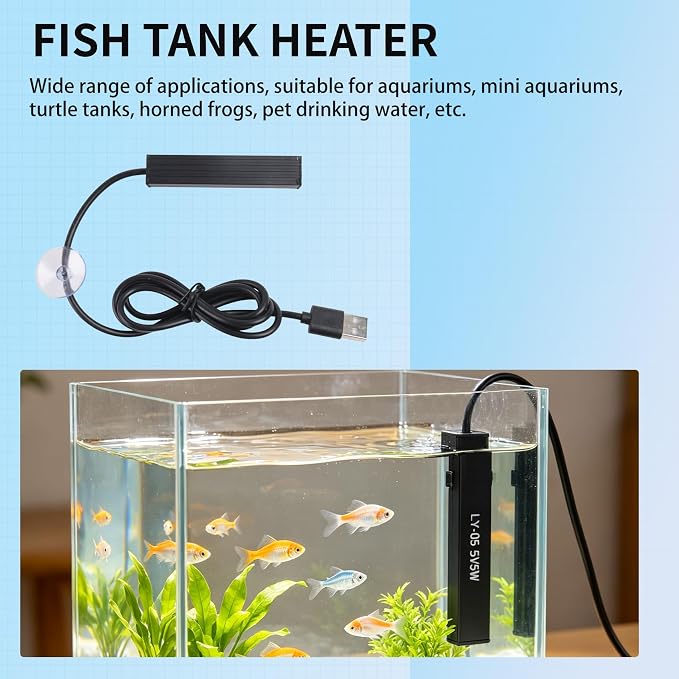5W Mini Aquarium Heater USB Charging for Small Fish Tank Heater Easy Install