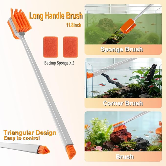 Carefree Fish Aquarium Siphon Vacuum Water Changer Kit for 3~10Gal Tank with 6Ft Water Hose Gravel Cleaner Cleaning Tools Collect Fish Poops and Long Handle Multifunctional Algae Brush