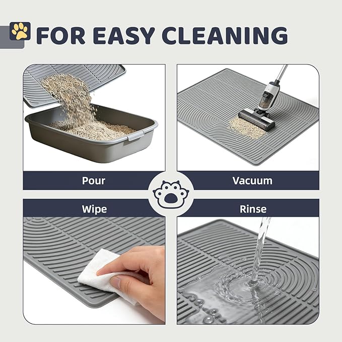 Cat Litter Mat 40"x28" - Soft Silicone & Leak-Proof Large Litter Mat, Non-Slip Cat Litter Trapping Mat for Multiple Cats, Easy to Clean & Durable for All Types (Gray)