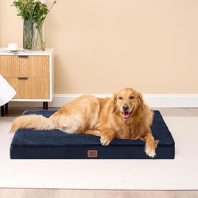 EHEYCIGA Orthopedic Dog Beds for Large Dogs with Removable Washable Cover for Crate, Navy, 35x23