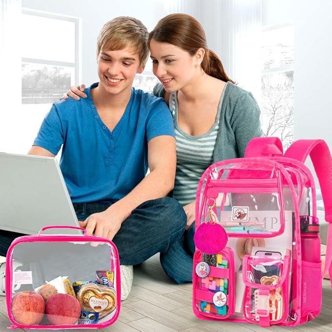 CCJPX 3Pcs Clear Backpack for Girls, School Transparent Bookbag, Heavy Duty See Through Backpacks for Teens Elementary