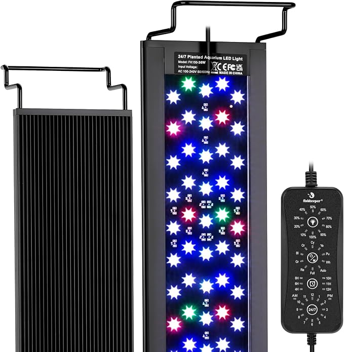 fishkeeper LED Aquarium Light, 24/7 Mode Fish Tank Light with One Touch | Full Spectrum Aquarium Light for Plant, IP68 Waterproof, Adjustable 10 Brightness 10 Colors 6 Timer, for 40-48 Inch Tank