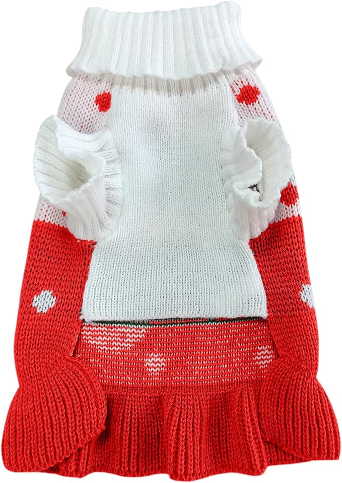 CHBORCHICEN Pet Dog Sweaters Classic Knitwear Turtleneck Winter Warm Puppy Clothing Cute Strawberry and Heart Doggie Sweater (XS, Dress-Red1)