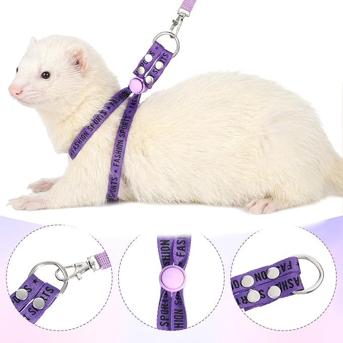 Ferret Harness and Leash Set, Adjustable Guinea Pig Small Pet Animals Comfort Vest Soft No Pulling Walking Clothes for Baby Rabbit Bunny Teacup Mouse Rats Hamster Kitten Puppy Chinchilla