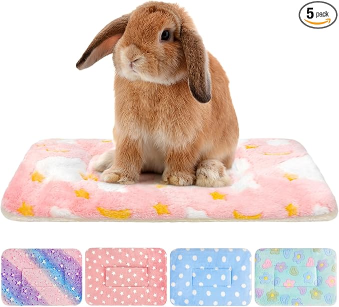5PCS Guinea Pig Bed Soft Rabbit Bedding Cage Liner Warm Bunny Mats Pee Pads Fleece Blanket Plush Hamster Sleep Beds Ferret Squirrel Hedgehog Rat