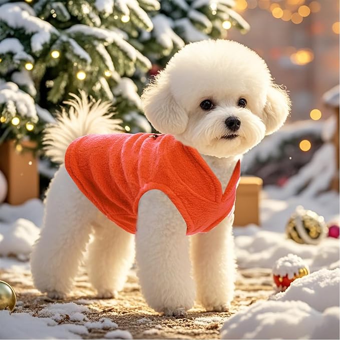 Rbenxia 1 Piece Dog Sweater with Leash Ring Soft Fleece Vest Dog Pullover Warm Jacket Pet Dogs Clothes Winter Dogs Outfits for Small Cat Pets (Orange, Small)
