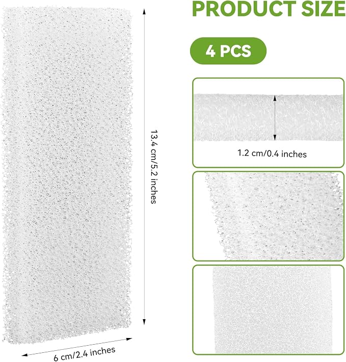4 Pcs Aquarium Bio Sponge Foam Filter Pads Compatible with Fluval U2 | Underwater Filter Foam Sponge Pad, Aquarium Underwater Filter Accessories, Compatible for Aquarium, Fish Tank, White, A486