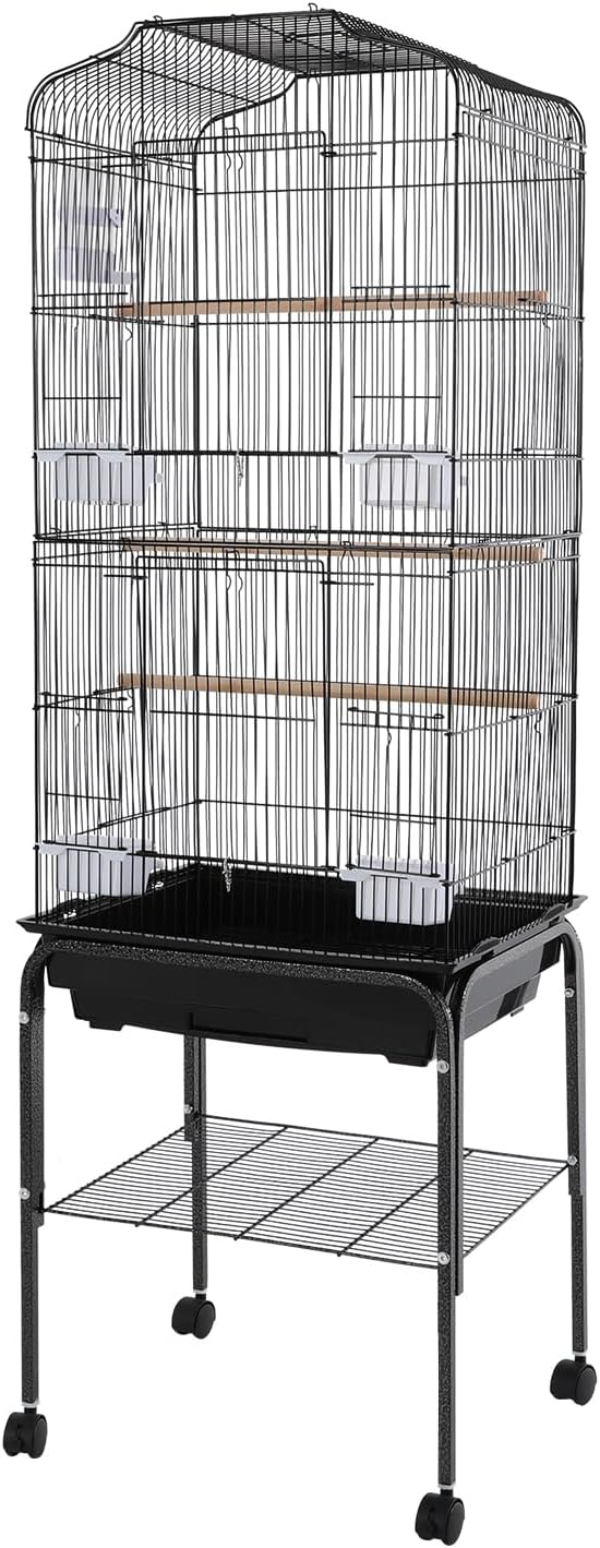 Large Bird Cage with Stand 54 Inch Standing Bird Cage with Removable Tray, Rolling Bird Cage Stand with Wheels for Parakeets, Parrot, Cockatiel, Pigeon, Finch Cage for Birds(Black)