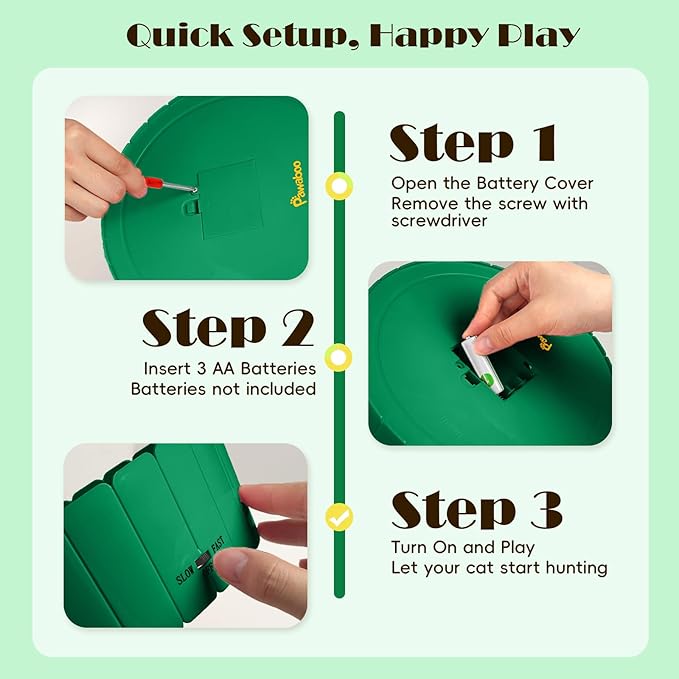 Pawaboo Interactive Cat Toy with Running Mouse, Electronic Motion Cat Toy Automatic Teaser for Indoor Cats, Pop and Play Hide Seek Cat Toys Hunting Mouse for Pet Cat Kitten Play Fun Exercise, Green