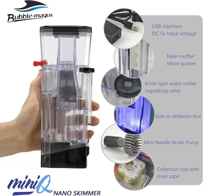 MiniQ Hang on Back Aquarium Filter Internal Hang on Back Canister Filter Nano Protein Skimmer Surface Skimmer Aquarium/Betta Pool Skimmer for coralife Fish Tank Saltwater Aquariums