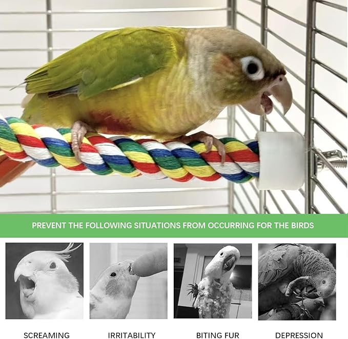 Bird Rope Perch - 40CM/15.7inch Colorful Perches Climbing Standing Bungee Rope Perches Chew Toys for Cockatiels Parrots