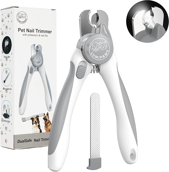 Dog Nail Clippers with LED Light | Illuminates Bloodline for Safe Trimming | 2 in 1 Professional Dog Nail Clipper with Safety Guard & Nail File for Medium to Large Dogs & Cats - Easy Grooming