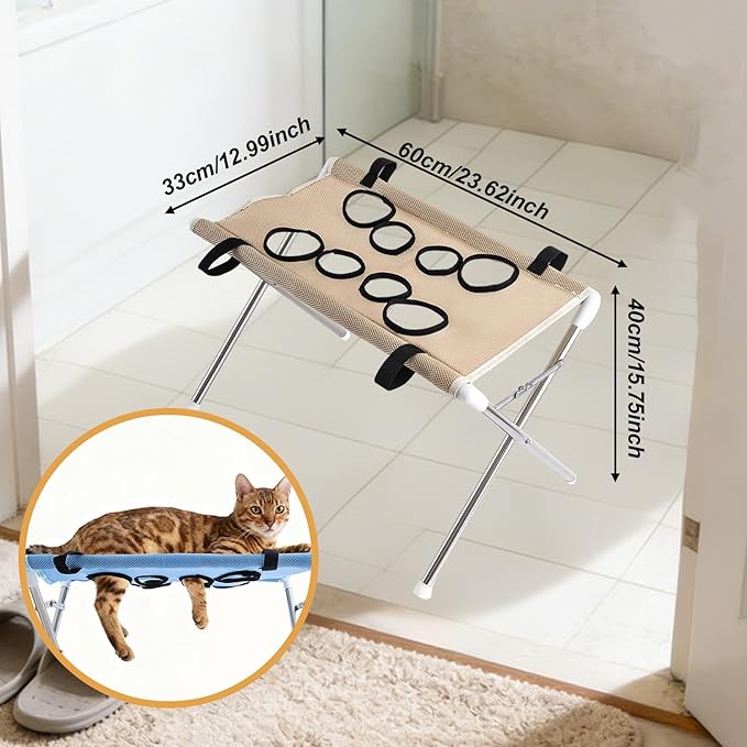 Pet Grooming Hammock Harness for Cats Small Dogs Dog Grooming Sling Stand with Frame Mesh Polyester Quick Eight Hole Design Suitable for Bathin, Coffee