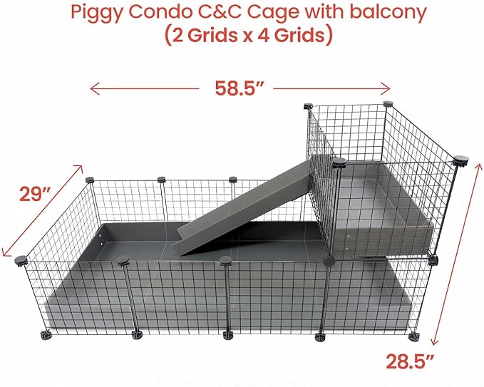GuineaDad Piggy Condo – Premium C&C Cage with Balcony & Ramp for Guinea Pigs & Small Animals with Coroplast Base | Acrylic and C&C Grids for Small Pets (C&C Grids, Standard (29" x 58.5" x 28.5"))