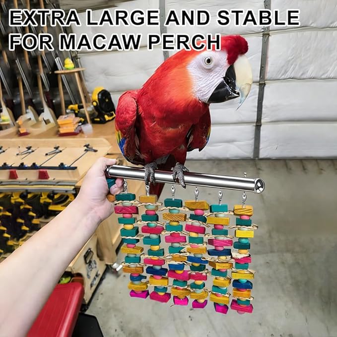 Stainless Steel Parrot Toy Hanging Rack, Large Bird Toy Stand with 6 Hanging Cables & Swivel Hooks, Chew Toy Holder for Macaws, Cockatoos, African Greys, Bird Cage Accessory for DIY Toy