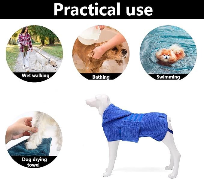 Geyecete Dog Drying Coat with Hood - Pineapple Grid Fast Drying - Blue - XL