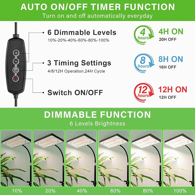 LBW Grow Lights for Indoor Plants, 214 LEDs Full Spectrum Plant Grow Light | 4/8/12H Auto Timer, 6 Brightness Levels, 68" Height Adjustable Stand, Floor Grow Lamp for Large Plants