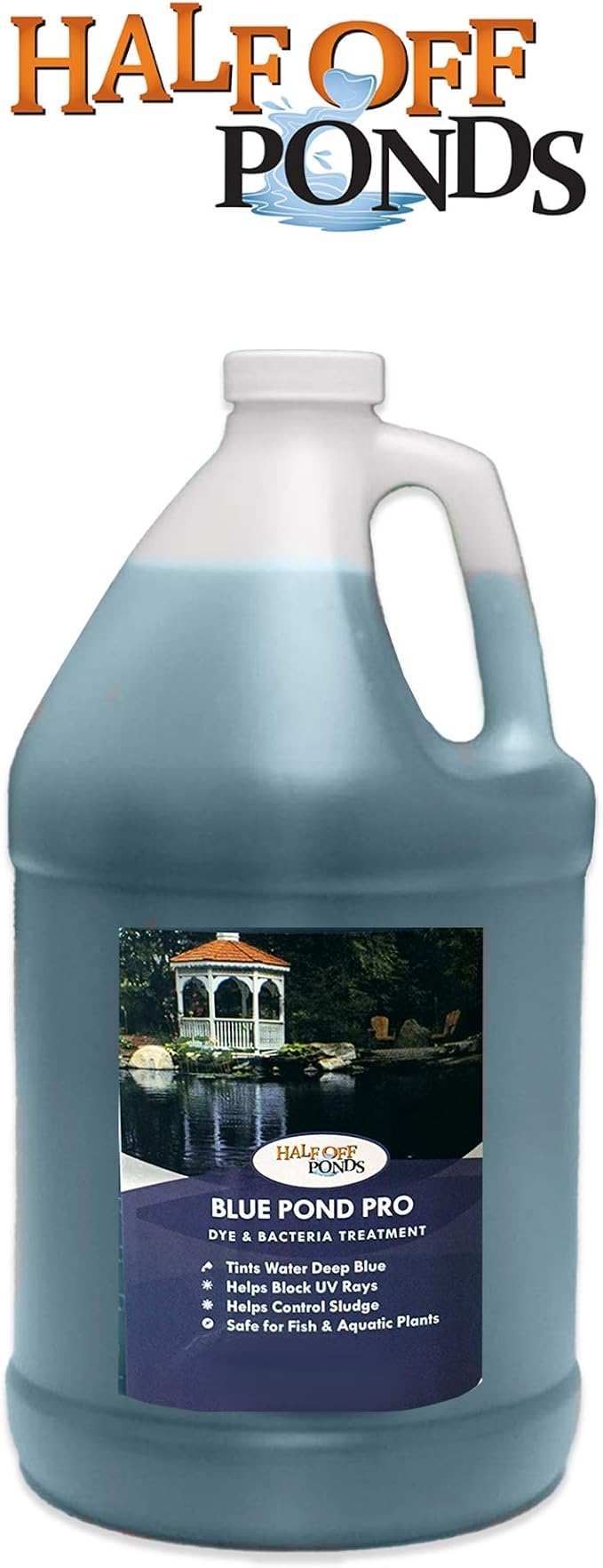 Blue Pond Dye for Clear Water & Sunlight Control, 1 Gallon | Deep blue tint, shades water to reduce sunlight, won't stain when diluted, fish and plant safe, enhances pond appearance