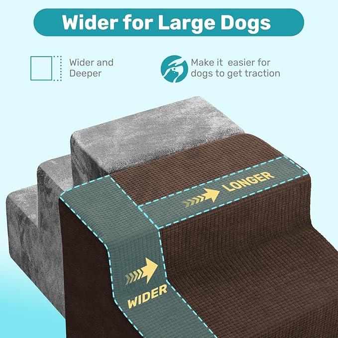 Dog Stairs for Bed, Extra Wide 5-Step Dog Steps for High Bed, High-Density Foam Pet Stairs with Non-Slip Removable Washable Cover for Small Pets, 23" H, Brown