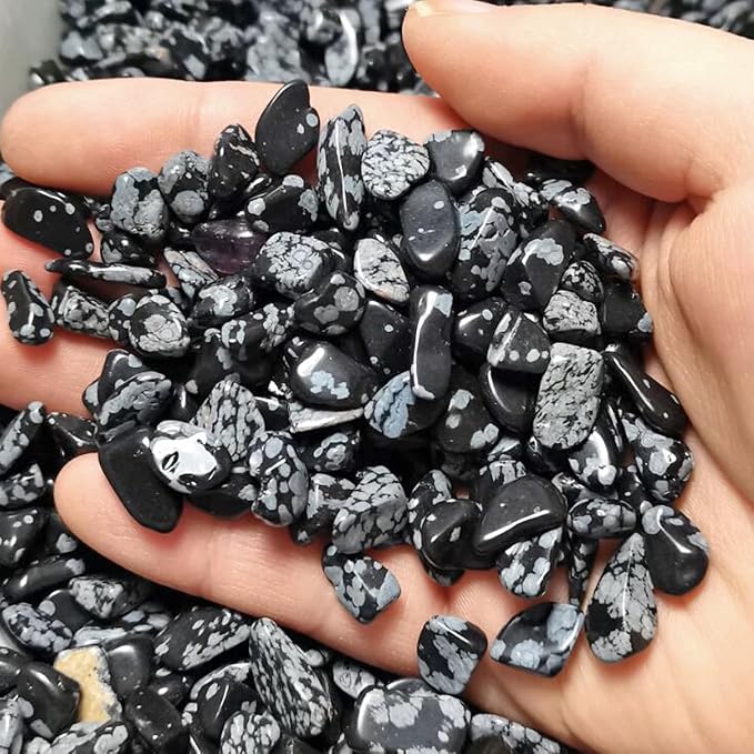 Erliway 100g Natural Snowflake Obsidian Crystal Chips 7-9mm Tumbled Stones | Small Crushed Crystal Stone, Polished Crystals Chips for Fish Tank, Healing Tumbled Rocks for Reiki Jewelry Making Home Décor