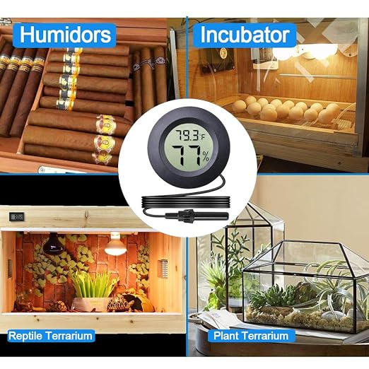 2-Pack Mini Digital Round Hygrometer Thermometer Gauge with Probe | Indoor Outdoor LCD Display Temperature Humidity Meter for Incubator Reptile Plant Terrarium Guitar Case