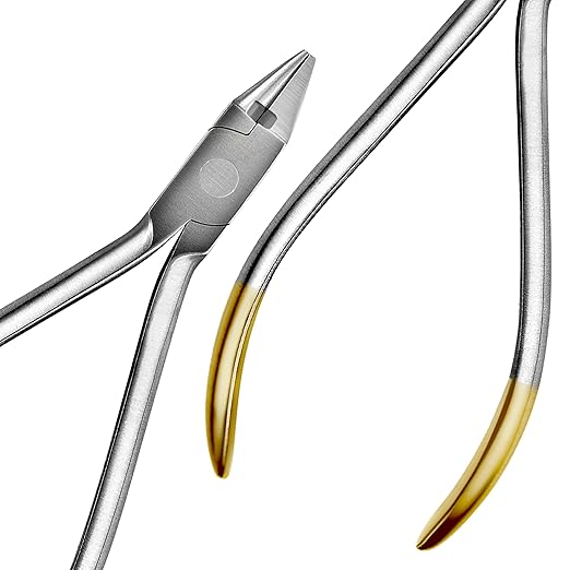 T/C Bird Beak Pliers with Cutter Loop Forming Pliers Wire Bending Tungsten Carbide Inserts Gold Handle Dental Instrument Supply 678-325