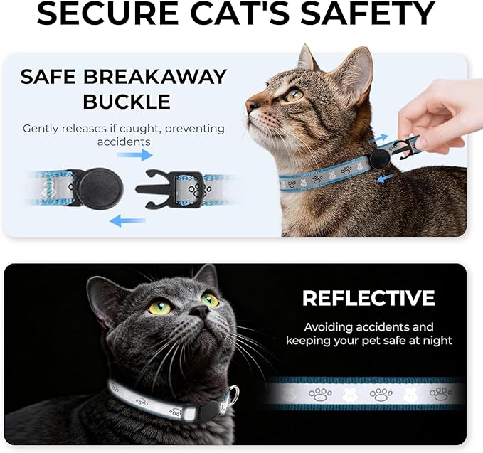 Cat Collar Breakaway, Reflective Kitten Collar with Bell, Safety Buckle Kitten Collar, Lightweight, Adjustable, Comfortable, Suitable for Boy Girl Cats (7"-13") Blue