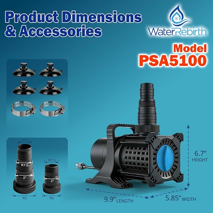 Pond Pump, 5500GPH 325W Adjustable Flow Submersible Water Pump 18.7ft Max Lift, Copper Motor IPX8 Waterproof for Koi Pond, Waterfall, Fountain, Irrigation & Drainage
