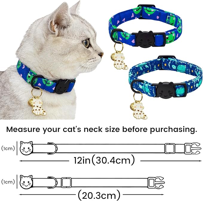 Elegant little tail 2 Pack Cat Collar-Animal Print Cotton Breakaway Cat Collars with Bell Pendant Kitten for Boy Safety Adjustable Collar for Small Cats Puppy