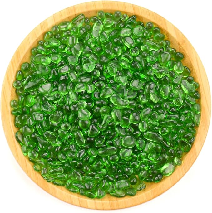 Glass Stones, 1Lb/460g Irregular Sea Glass Pebbles Non-Toxic Artificial Gemstones for Vase Filler/Handmade Gift/Terrarium Flowerpot Aquarium Turtle Tank Decoration, Green