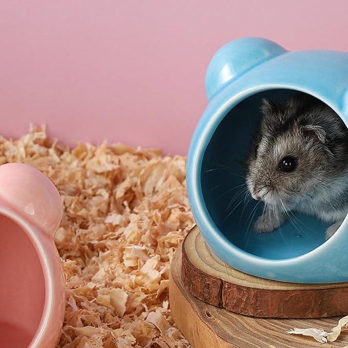 VanEnjoy 2 Pack Ceramic Hamster Hideout Red and Blue Small Animal Hides for Gerbils Mice Cute Summer Cooling Houses for Cage Accessories