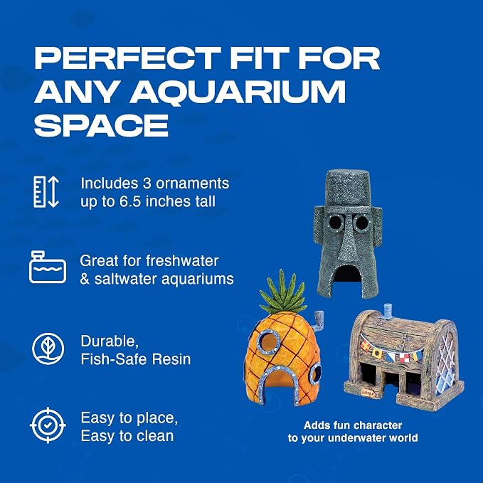 Penn-Plax Officially Licensed Spongebob Squarepants® Fish Tank Decorations | Spongebob’s Pineapple, Squidward Home, and The Crusty Crab Resin Figurines | Aquarium and Terrarium Décor