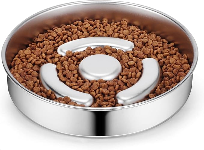AIPERRO Stainless Steel Non Slip Slow Feeder Dog Bowl, 4 Cups Metal Dog Food Bowls for Medium and Large Dogs, Fun Bloat Stop Pet Bowl Dogs Water Bowl for Fast Eaters, Slows Down Pets Eating