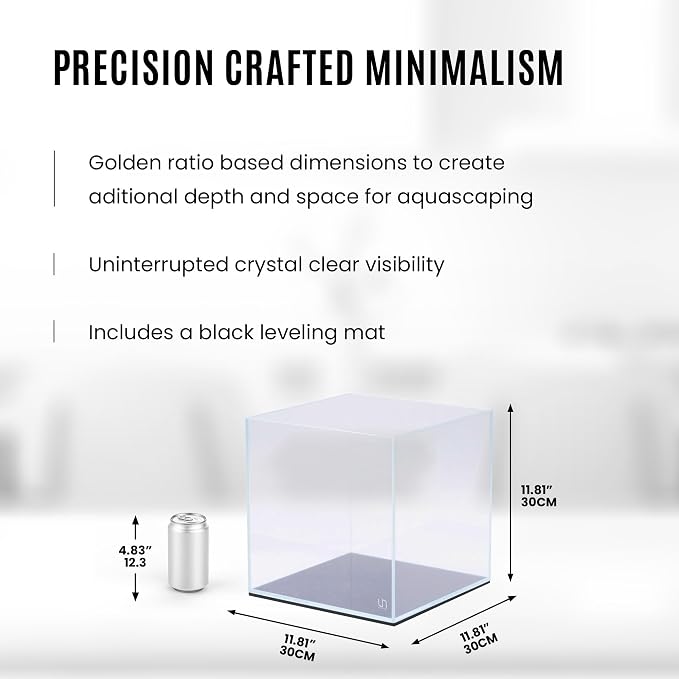 UNS Ultra Clear Rimless Tank - 7.1GAL | 27L - 11.81x11.81x11.81 | 30x30x30 CM, 5mm Glass Thickness, Leveling Mat Included - Low Iron, High Clarity Fish Tank w/ 45° Mitered Edge - [30C]