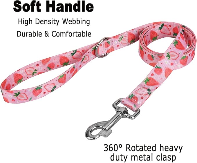 MarukoPet Dog Collar and Leash Set, Adjustable for Small Medium Large Dogs Puppy, Cute Design with Bohemia Floral Tribal Geometric Patterns Boys Girls Dog Collar(Strawberry Set,XS)