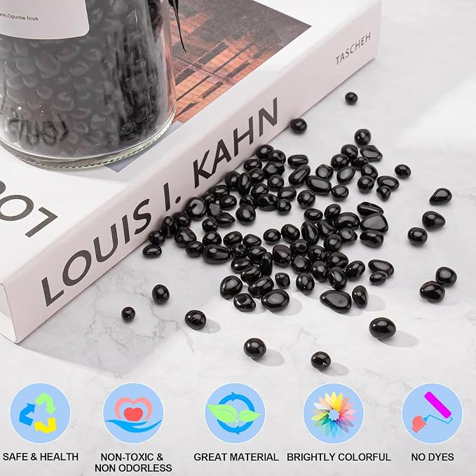 Keedolla 3Lb Aquarium Fish Tank Gravel Rocks Glass Pebbles Gemstones, Glass Stones Vase Filler for Fountain Succulent Plant Decorative Rock Pebble Stone - Black