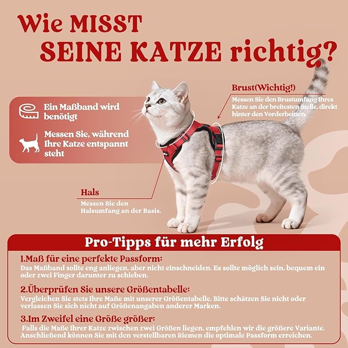 rabbitgoo Cat Harness and Leash for Walking, Escape Proof Soft Adjustable Vest Harnesses for Cats, Easy Control Breathable Reflective Strips Jacket, Red, S