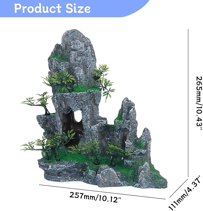 Saim Extra Large Aquarium Decorations, Resin Castle and Artificial Rock with Plants (Ancient Temple with Mountain) Fish Hideout Cave for Amano Shrimp Cichlid to Play, Hide and Rest Hardscape