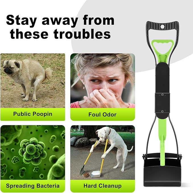 23.6‘’ Pooper Scooper, Foldable Pooper Scooper for Large Medium Small Dogs, Poop Pick Up Tool for Yard, Lawns, Grass(Green)