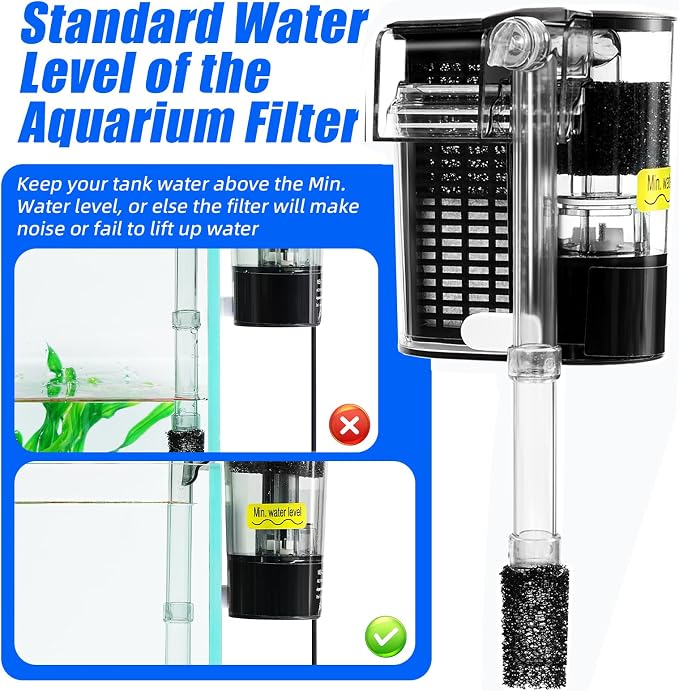 AQUANEAT Aquarium Hang on HOB Power Filter 5 Gallon Rimless Small Fish Tank Filter 90GPH (up to 5Gal)